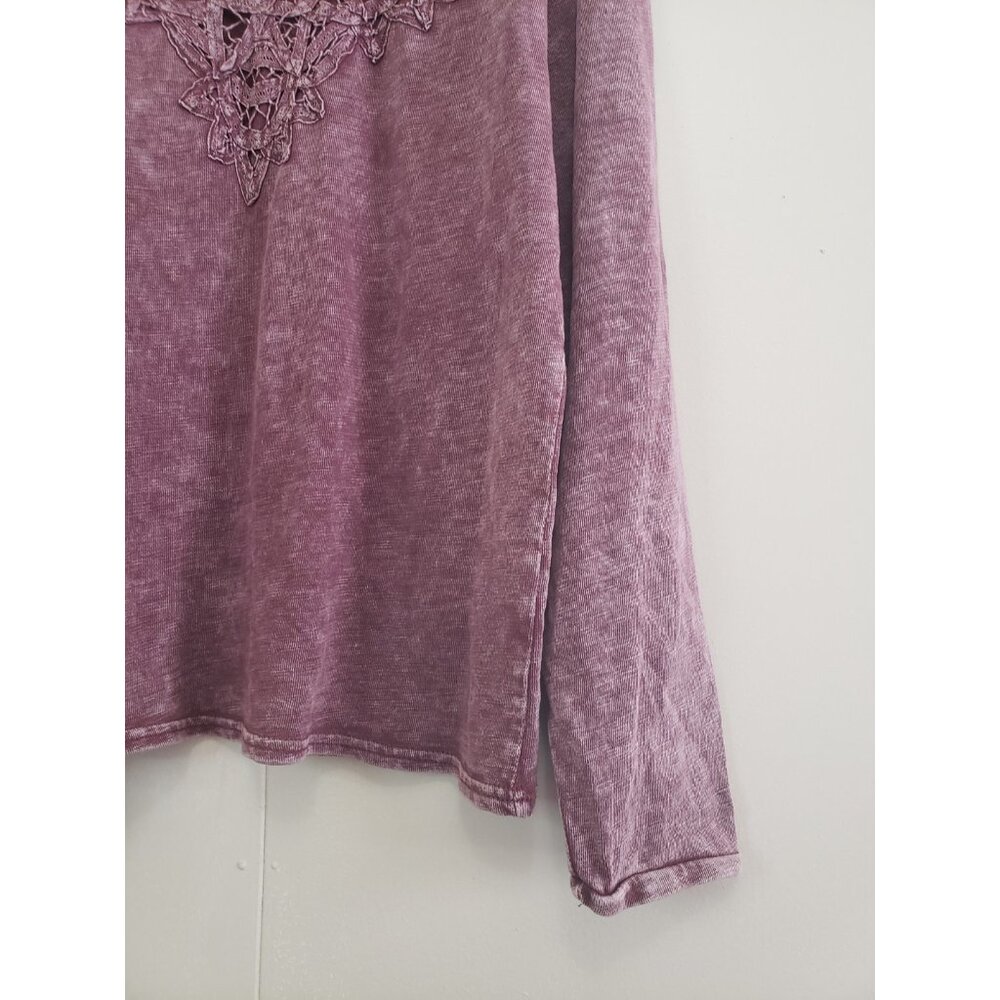 i Jeans By Buffalo Womens L Top Wine Acid Wash Lace Accent 100% Cotton Soft - Picture 3 of 6